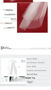 Detailed size specifications for white bridal bow veil with dimensions 24x75cm and hair comb