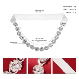 Detailed size chart of handmade rhinestone and pearl bridal garter for wedding dress