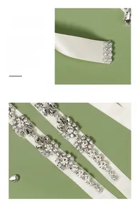 Détail d'une ceinture de mariée en cristal faite main avec motifs floraux strass