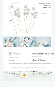 Détail des épingles à cheveux à fleurs blanches avec strass et fil de cuivre pur