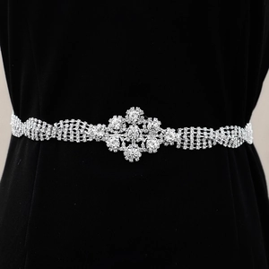 Luxury Rhinestone Bridal Belt Flower Hollow Design Satin Ribbon Wedding Sash For Women Party Banquet Dress Accessory