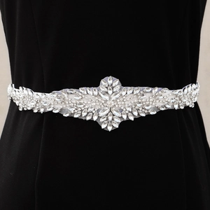 Luxury Silver Rhinestone Bridal Belt For Wedding Dress Leaf Crystal Sash With Satin Ribbon For Women Party Evening Gown