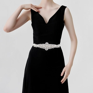 Luxury bridal wedding dress sash belt with handmade rhinestones and crystal leaf pattern