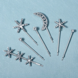 Luxe Alliage Strass Étoile Lune Pinces à Cheveux Ensemble Pour Femmes Barrettes Argent Pour Mariage Fête Accessoires Cheveux