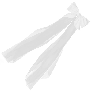 Elegant white bridal wedding veil with oversized bow and long sheer tulle ribbons