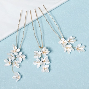 Vintage Mariée Épingles à Cheveux en U Or Alliage Métal Blanc Acrylique Fleur Strass Bijoux de Cheveux de Mariage Femmes
