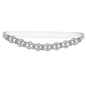 Elegant bridal garter with white elastic band and silver rhinestone floral pattern