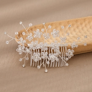 Handmade Bridal Flower Hair Comb Rhinestone Crystal Glass Wedding Hair Accessories For Women Hair Jewelry Elegant Headpiece