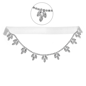 Elegant bridal wedding garter with sparkling rhinestones and white elastic band