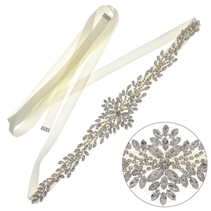 Luxury bridal sash with marquise crystals and ivory satin ribbon for wedding dresses