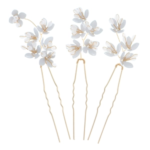 Lot de 3 épingles à cheveux de mariée en U avec fleurs en acrylique blanc et alliage doré