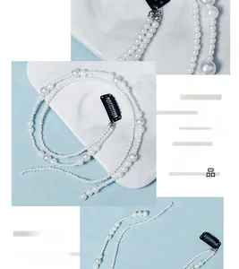 Détail des chaînes de perles de mariée avec plusieurs brins et une pince à cheveux noire