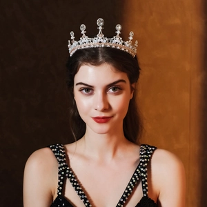 Baroque Alloy Artificial Pearl Rhinestone Bridal Crown Tiara For Wedding Banquet Party Luxury Vintage Women Hair Accessories
