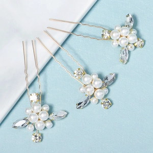 Set d'Épingles à Cheveux en U en Künstliche Perle et Strass Fait à la Main Alliage d'Or Fleur pour Mariage Style Ancien Bijoux Hanfu