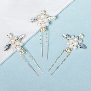 Épingles à cheveux en U élégantes avec perles blanches et strass pour coiffure mariée