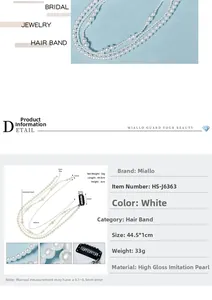 Détail de la chaîne de cheveux en perles blanches avec clips pour coiffures tressées