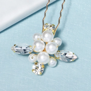 Épingle à cheveux dorée en U avec perles blanches et strass pour coiffure de mariée élégante