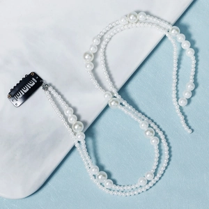 Élégant accessoire cheveux à perles longues avec double chaîne et clip noir