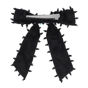 Barrette à cheveux nœud noir élégante avec perles et pince crocodile en métal