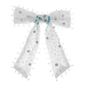 Elegante fermaglio per capelli a fiocco bianco con lustrini e cristalli stile francese