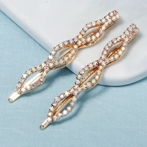Trendige Goldlegierung Wellen Haarklammern Damen Bunte AB Strass Eingelegte Süße Haarnadel Täglich Party Modeschmuck