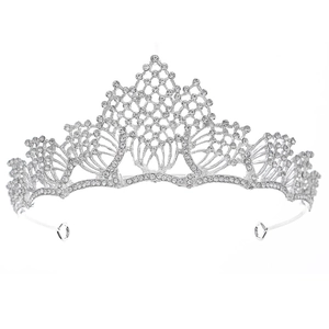 Elegant silver alloy tiara with sparkling crystal rhinestones for bridal wedding attire