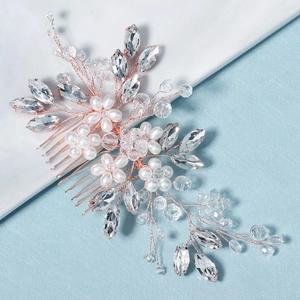 Handgefertigter Braut Haarkamm Kristall Strass Künstliche Perle Blume Blatt Hochzeit Haarschmuck Für Damen Bankett Kopfschmuck Schmuck