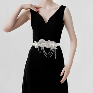 Écharpe de Taille de Mariée Élégante en Künstliche Perles et Strass Faite à la Main Ceinture de Robe de Mariée Broderie de Fleurs et Feuilles pour Mariée Femme Accessoires de Fête