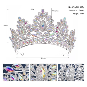 Detailed view of bridal tiara featuring heavy alloy settings and marquise rhinestones