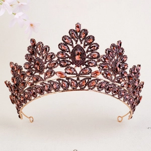 Detail view of rose gold crown with amber marquise crystals and round secure fixing loops