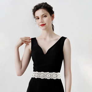 Luxus Strass Künstliche Perle Brautgürtel Für Hochzeitskleid Satinband Handgenäht Floral Taille Schärpe Für Abendparty Damen