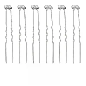 Lot de 6 épingles à cheveux de mariée argentées avec perles blanches pour coiffure de fête