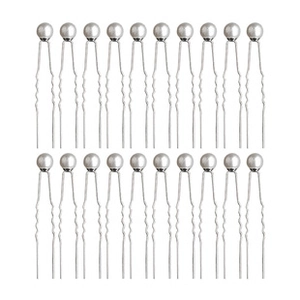 Set di 20 forcine per capelli a U argentate con perline lucide per acconciature da sposa