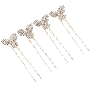 Set di 5 forcine dorate a U con foglie di strass scintillanti per acconciature da sposa