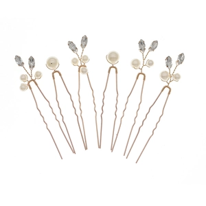 Lot de 6 épingles à cheveux dorées en U avec perles et cristaux pour coiffures de mariée