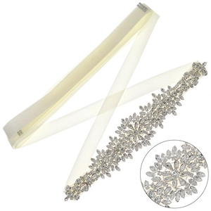 Elegant bridal belt with hand-sewn rhinestones on ivory silk ribbon for wedding dresses
