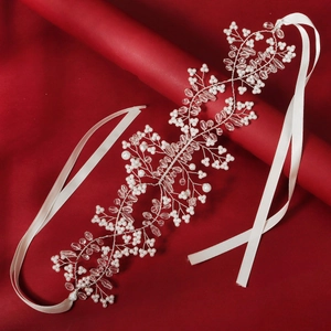 Exquisite handmade bridal headband with white pearls and crystals on silver wire
