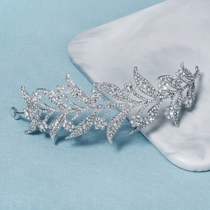 Elegant Silver Alloy Rhinestone Bridal Hairband Leaf Floral Wedding Headpiece Lightweight Luxury Hair Jewelry For Photography Women
