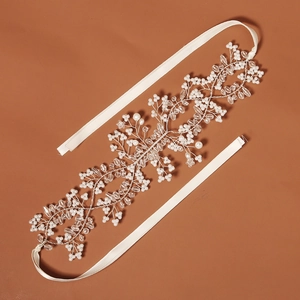 Handmade Bridal Hair Vine With Faux Artificial Pearl Crystal Beads Silver Wire Elegant Flower Wedding Headband Ribbon Hair Accessory