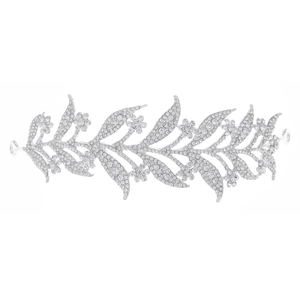 Elegant silver bridal headband with sparkling leaf and flower rhinestones in a luxury design