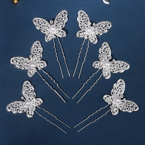 Fourches à Cheveux Papillon en Alliage Künstliche Perles d'Imitation Strass Pics à Cheveux Élégant Papillon Ajouré pour Mariage Fête Femme Accessoires