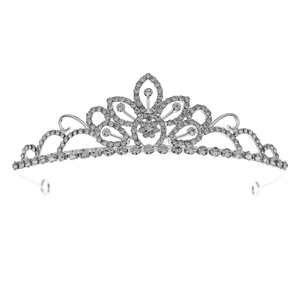 Elegant silver alloy bridal crown with sparkling white rhinestones for wedding parties