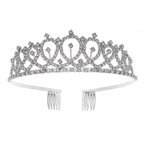 Elegant silver bridal tiara with sparkling crystal rhinestones and side hair combs