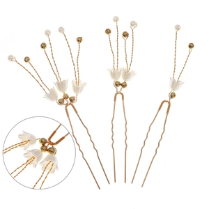 Dreiteilige Maiglöckchen Haarnadeln mit Perlen und Golddraht im Vintage-Stil