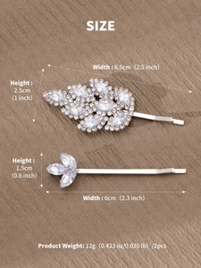 Spécifications de taille pour les barrettes à feuilles en strass et métal argenté