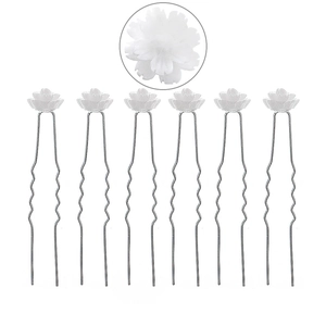 Elegant set of 6 white shell flower U-shaped hair pins for wedding and party hairstyling