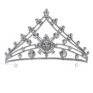 Corona da sposa barocca vintage in argento con cristalli e strass per concorsi e matrimoni