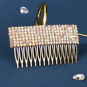 Luxury Gold Alloy AB Rhinestone Hair Comb Bridal Wedding Headpiece Exotic Stage Performance Hair Accessory For Women