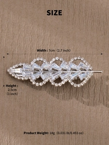 Spécifications de taille pour la barrette feuille en strass de 7 cm de large et 14 g de poids