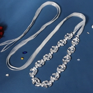 Luxurious bridal sash with marquise rhinestones and white silk ribbon for wedding gowns
